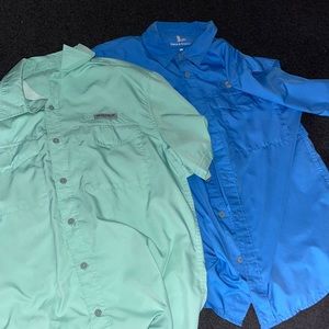 Field & Stream Mens Fishing shirts, blue green mesh vented button front Small